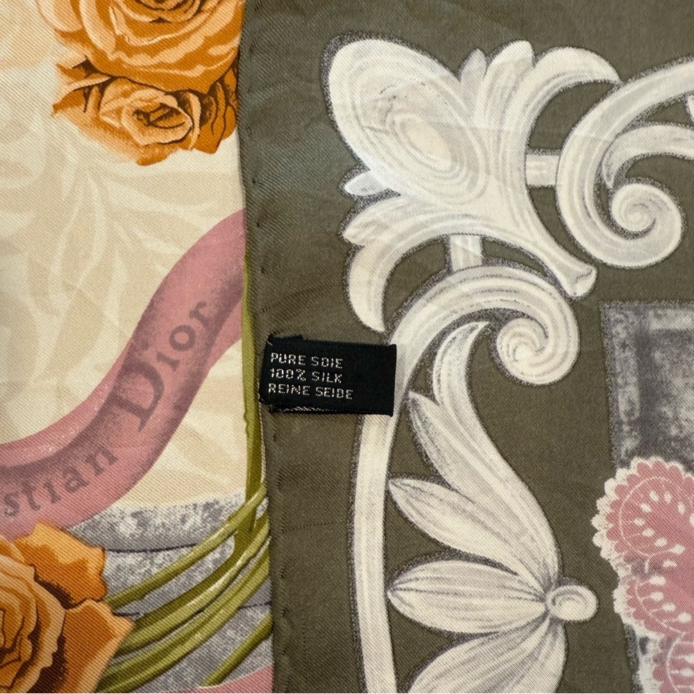 Authentic Christian Dior Silk Scarf with Orange and Gray Accents - Picture 3 of 10